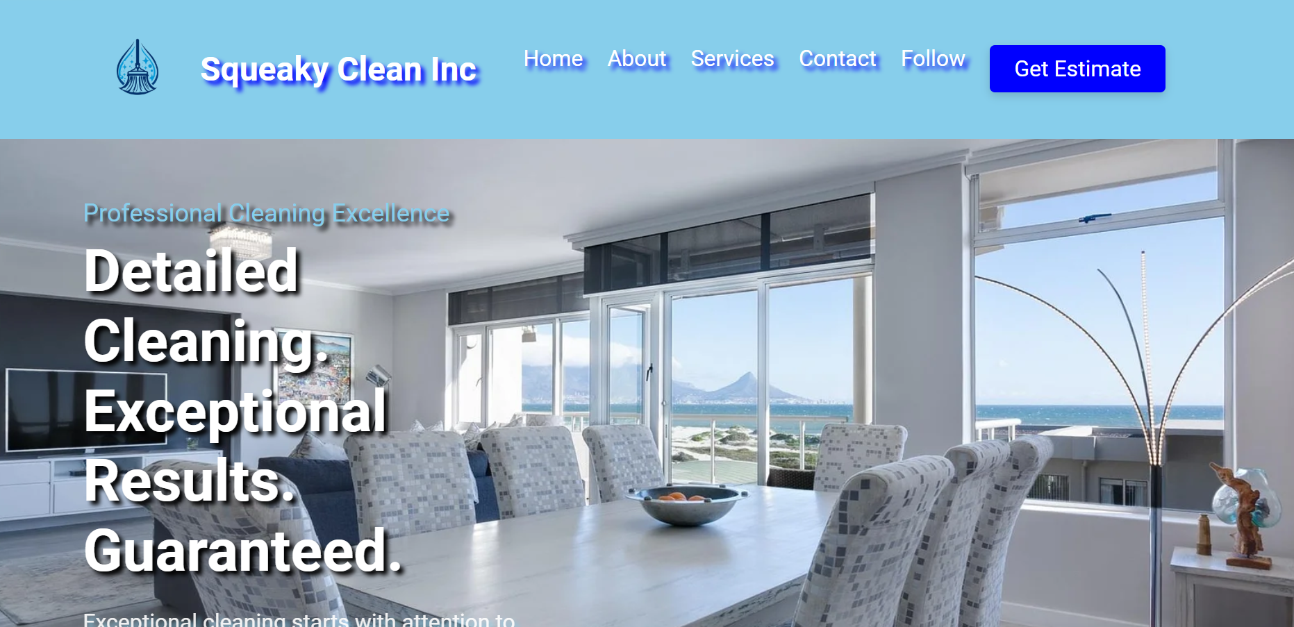 Screenshot of Squeaky Clean Inc homepage